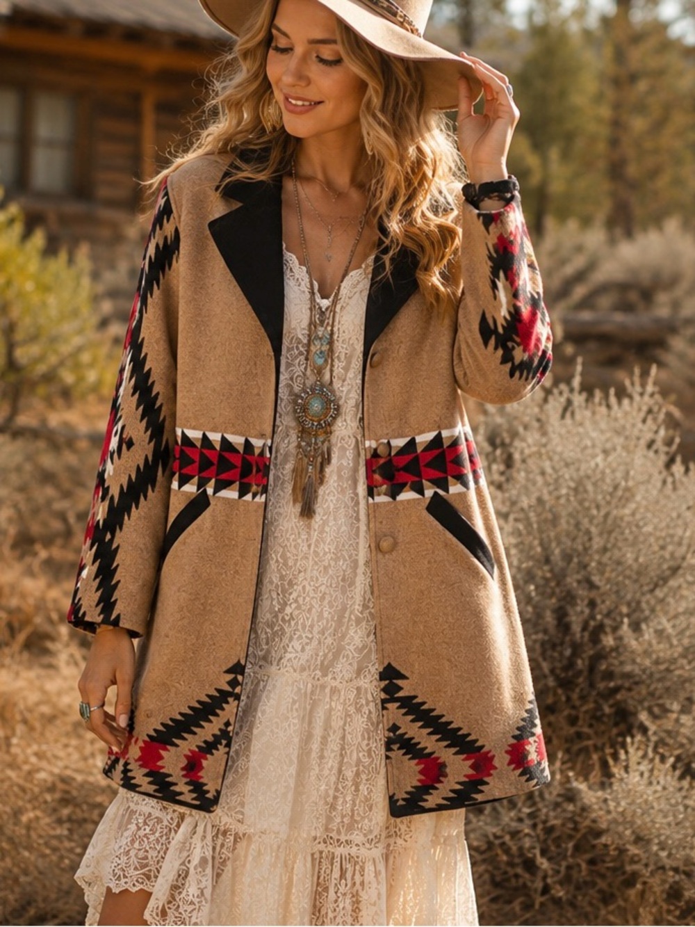 Pendleton Virgin Wool Aztec Tribal South Western Boho Blanket Coat